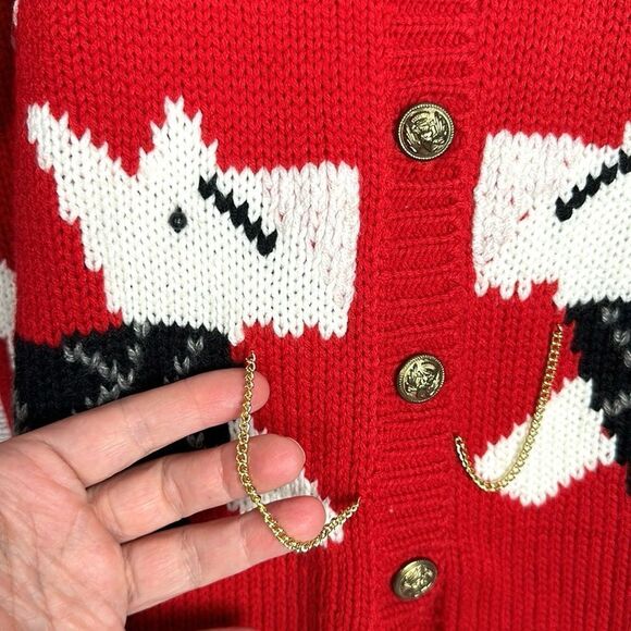 Vintage Scottish Terrier Red Cardigan By Richwil's Back to Back Acrylic Boxy M - Picture 6 of 12